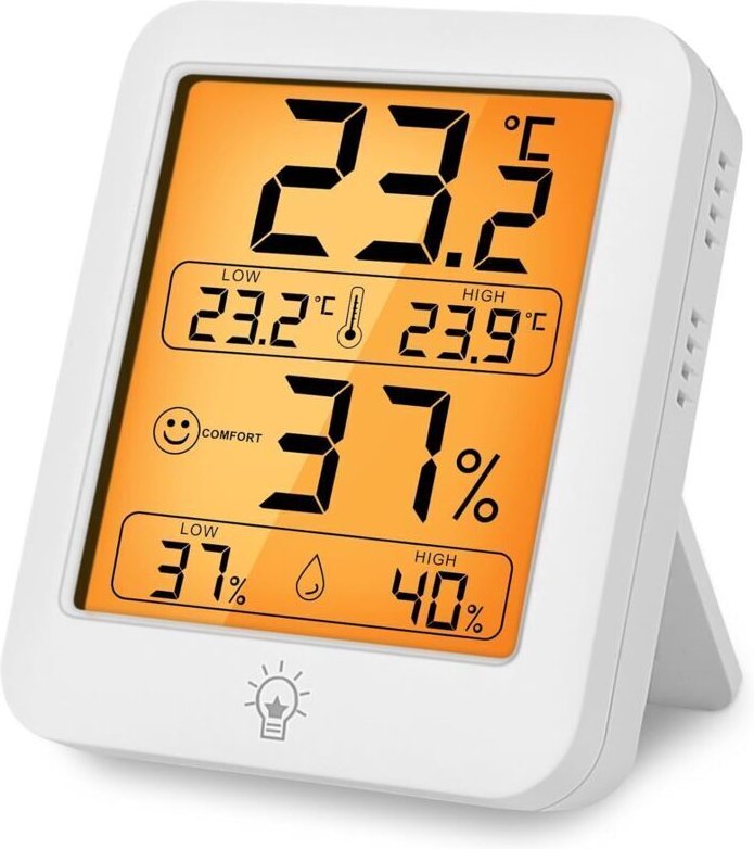 Digitales Thermometer und Hygrometer für den Innenbereich mit Hintergrundbeleuchtung und 5 Sekunden Reaktionszeit – 1 St...