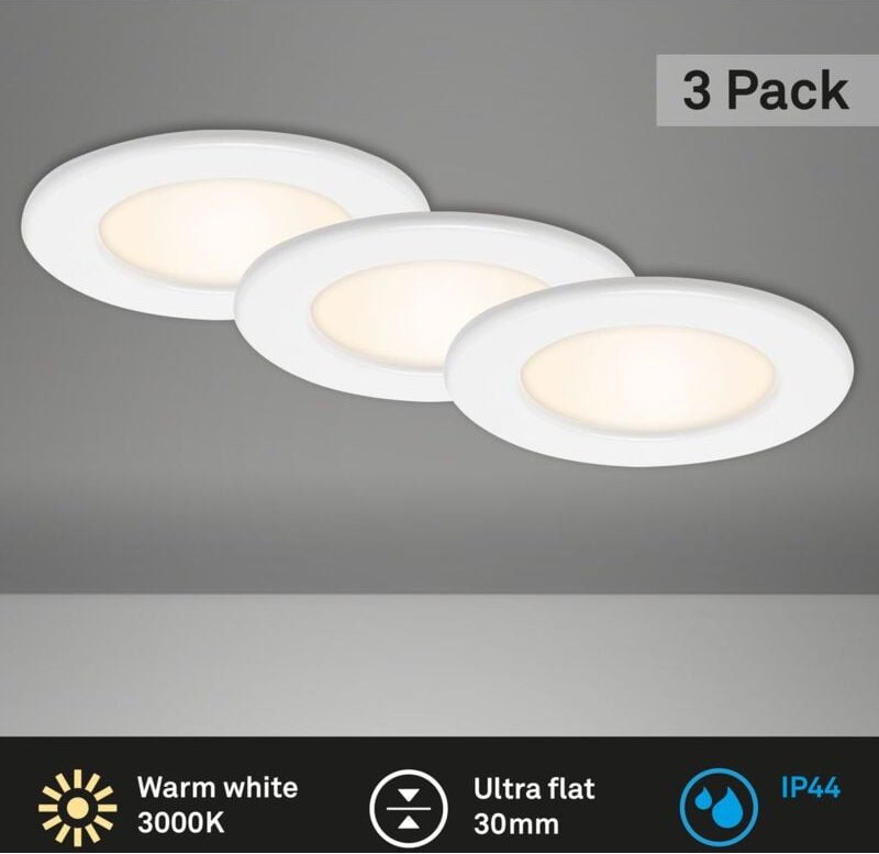Briloner - led Einbauleuchten Ultraflach 3er Set 6 w IP44 Weiß Ø11,5cm Kunststoff