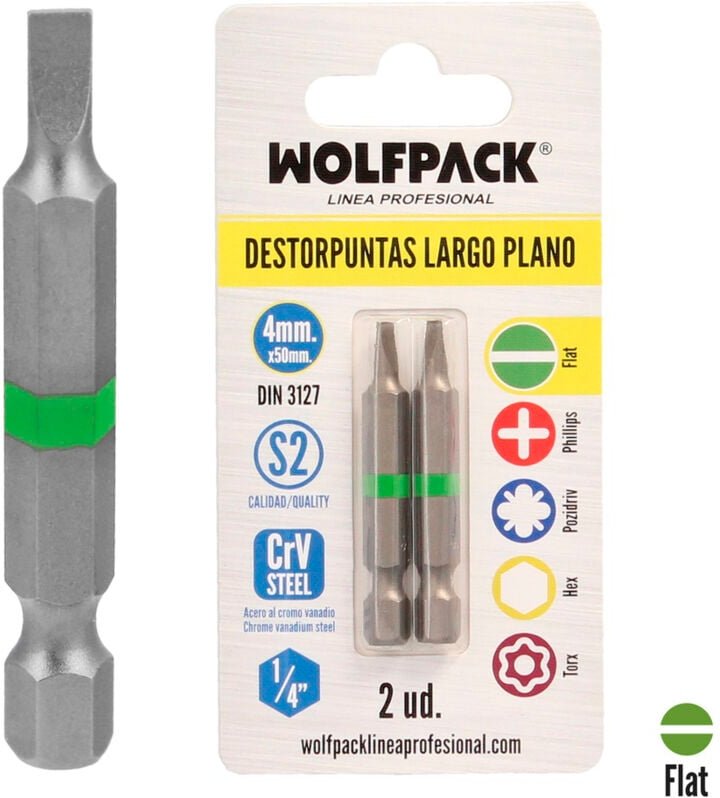 Langer flacher Schraubendreher 4 mm. (2 Stück) S2 Chrom-Vanadium-Stahl