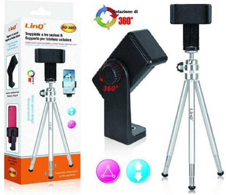 Trade Shop - 360° DREHBARES STATIV MIT 3 TEILIGEN TELESKOP-STATIV FÜR SMARTPHONE HD-3057 -