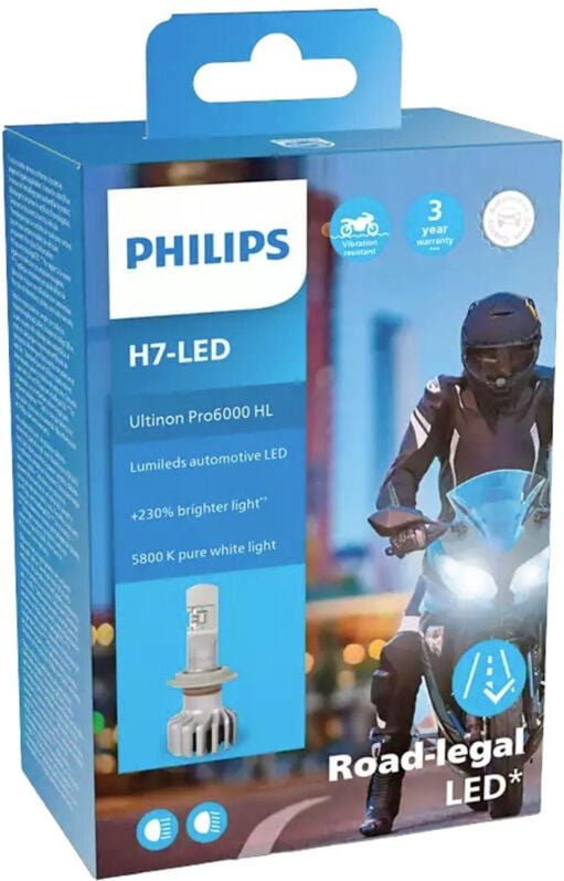 Philips - Scheinwerferlampe H7 led Ultinon Pro6000 für Motorräder Scheinwerferlampe