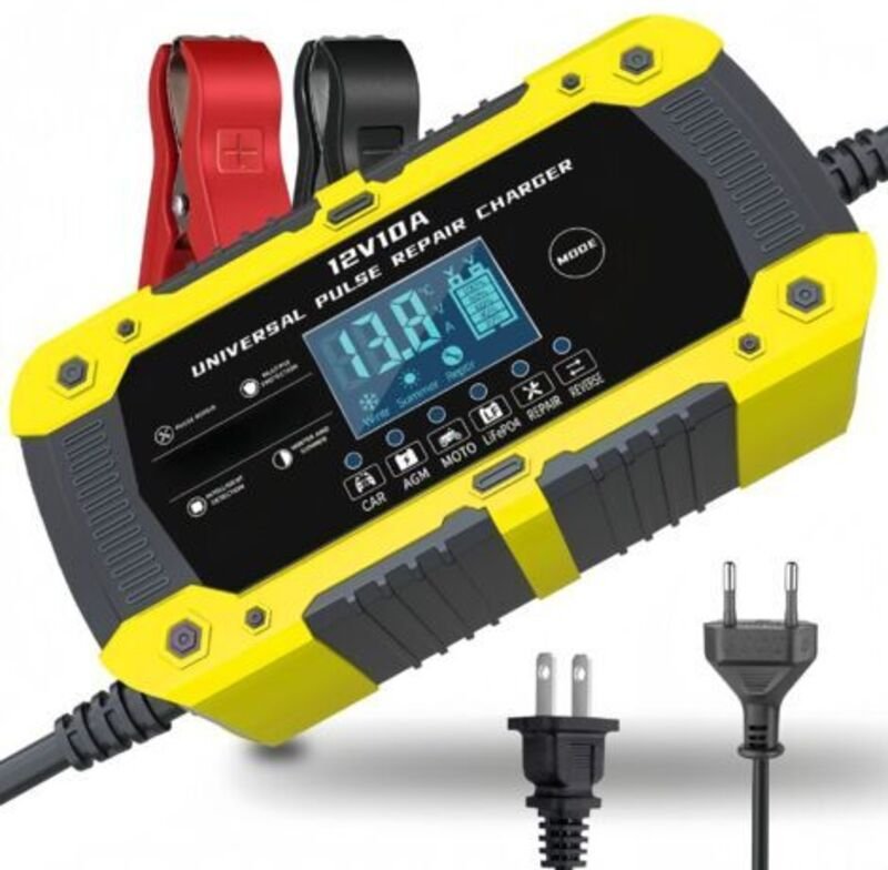 12V 10A Gelbes Impulsladegerät 12V 15A / 24V 8A, 14,6V 15A Lithium-Eisenphosphat-Batterieladegerät für Motorräder und Au...
