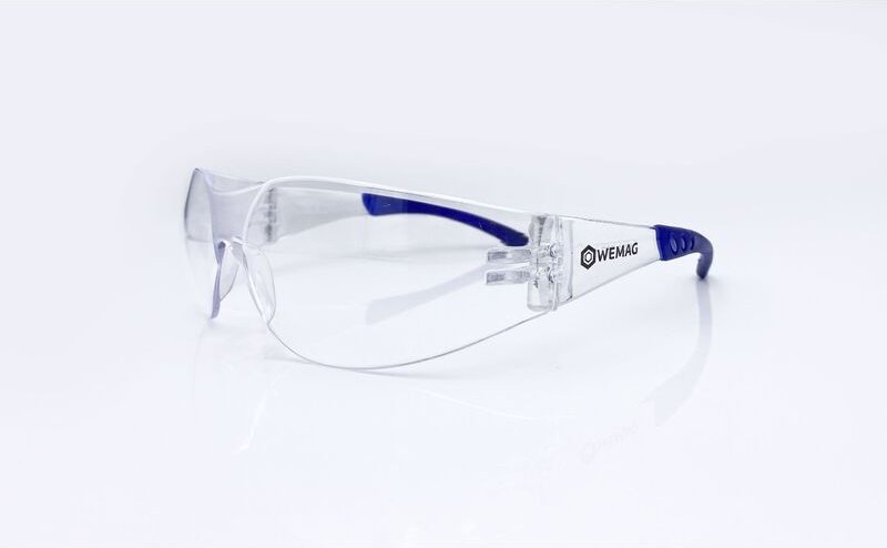 Einscheiben-Schutzbrille 'sporty' farblos, blauer Softbügel, en 166, ce - Wemag