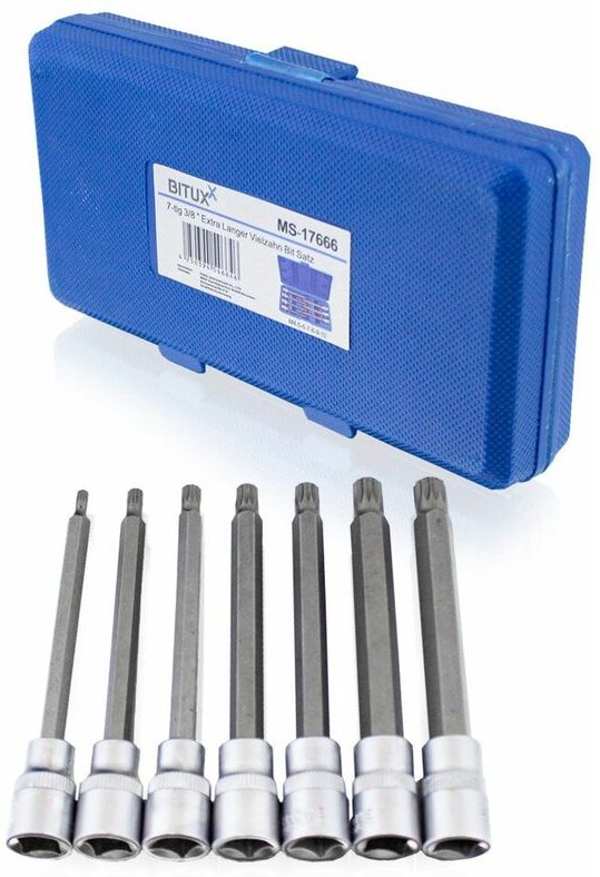 Bituxx - 7 tlg Innen Vielzahn xzn Nuss Satz Stecknuss Werkzeug Bitsatz Nüsse 3/8' Extra Lang M4 M5 M6 M7 M8 M9 M10