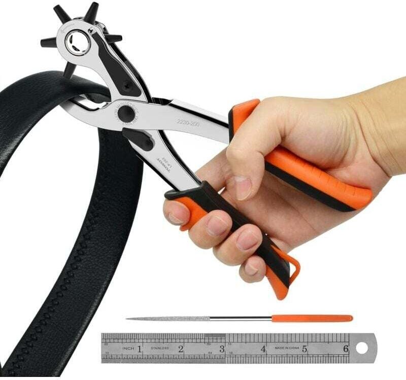 Lochzange, Lederlochzange 6 auswechselbare Lochgrößen und drehbarer Locher, für Leder, Uhrenarmbänder, Gurte, Hundehalsb...