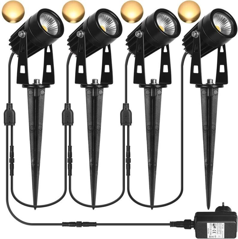 4er Set 3W LED Außenstrahler Warmweiß 3000K 1440lm mit IP65 Wasserdichter Erdspieß für Garten, Gehweg, Terrasse [Energie...