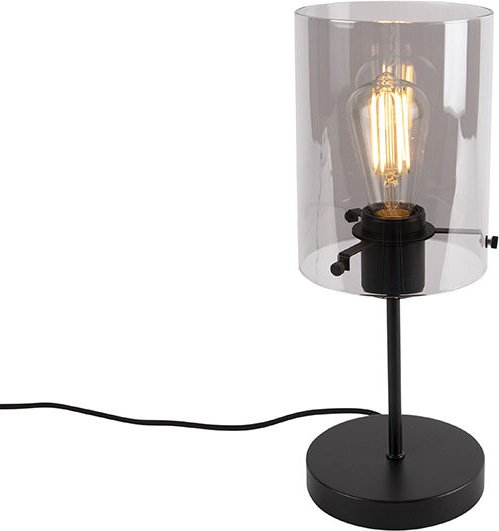Design Tischlampe schwarz mit Rauchglas auf Standard - Kuppel