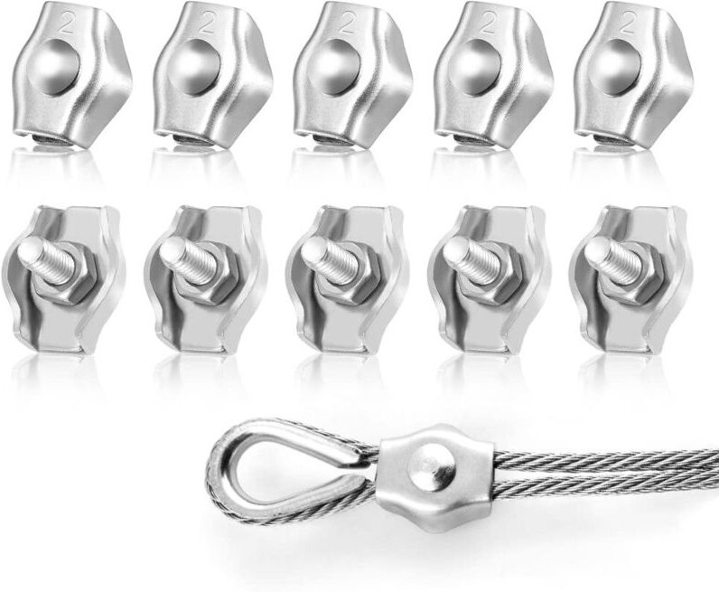 Gabrielle - 10 Stück M2 Simplex-Clips 304 Edelstahl-Kabelclips Drahtseilklemmen für Drahtseil-Wäscheleinen Sonnensegel z...