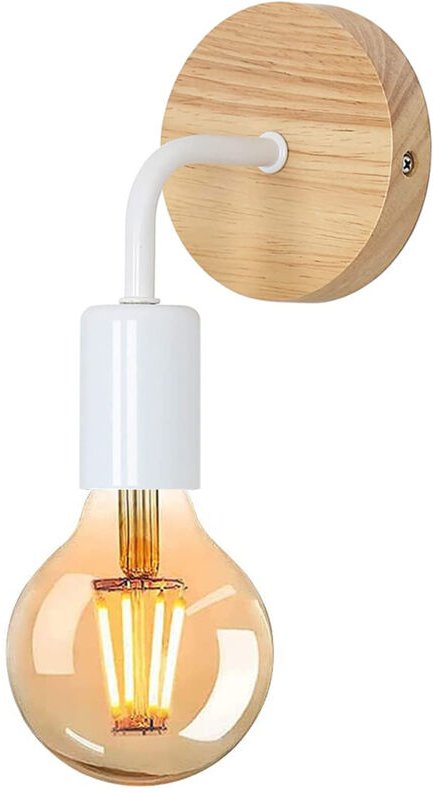 Wandlampe E27 Holz,Wandleuchte Weiß Industrial, Metal Modern Innen für Schlafzimmer Bett Wohnzimmer Flur Treppen,1pcs - ...