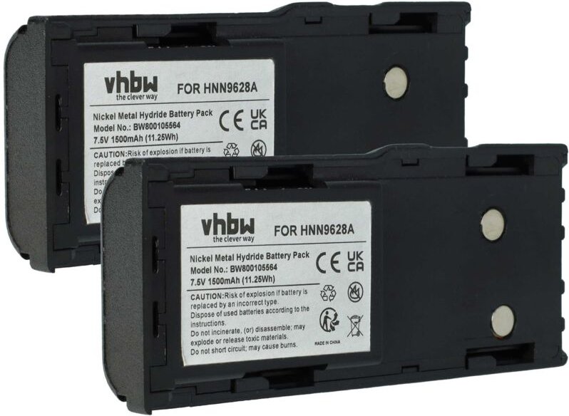 vhbw 2x Akku kompatibel mit Motorola GP88, GP600, GTX800, GT-2050, GP88S Funkgerät, Walkie Talkie (1500 mAh, 7,5 V, NiMH...