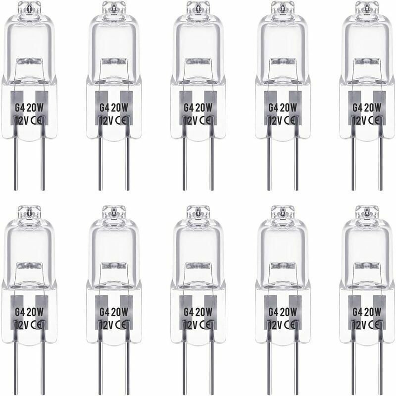 Odipie - Halogenlampen G4, 12 v, 20 w, Warmweiß 3000 k, 350 lm, dimmbar, transparent, 10 Stück