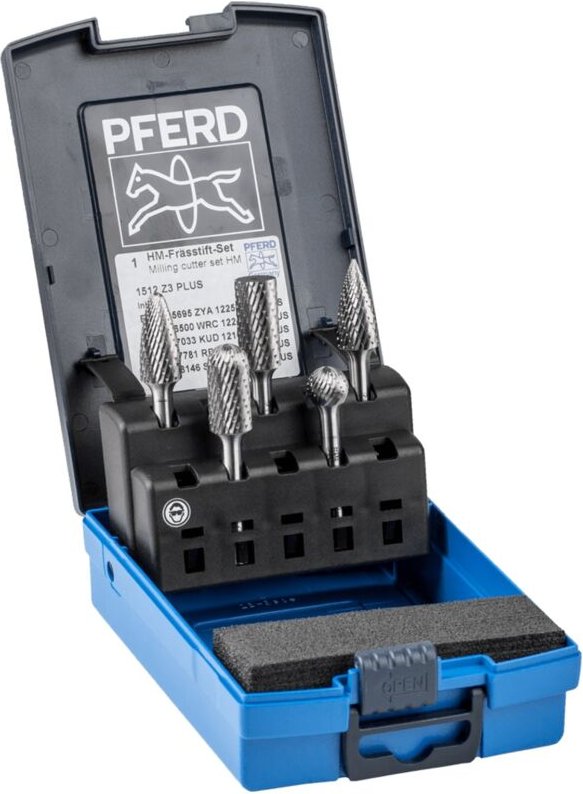 Hartmetall Frässtift Set 1512 Zahnung 3 plus 5-tlg. Schaft-Ø 6 mm univ. mittel kreuzverzahnt - Pferd