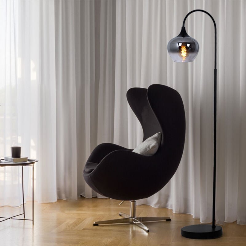 Stehleuchte Rauchglas Wohnzimmerleuchte stehend Rauch Bogenleuchte Rauch schwarz, Metall, E27 Fassung, LxBxH 39x25x150 c...