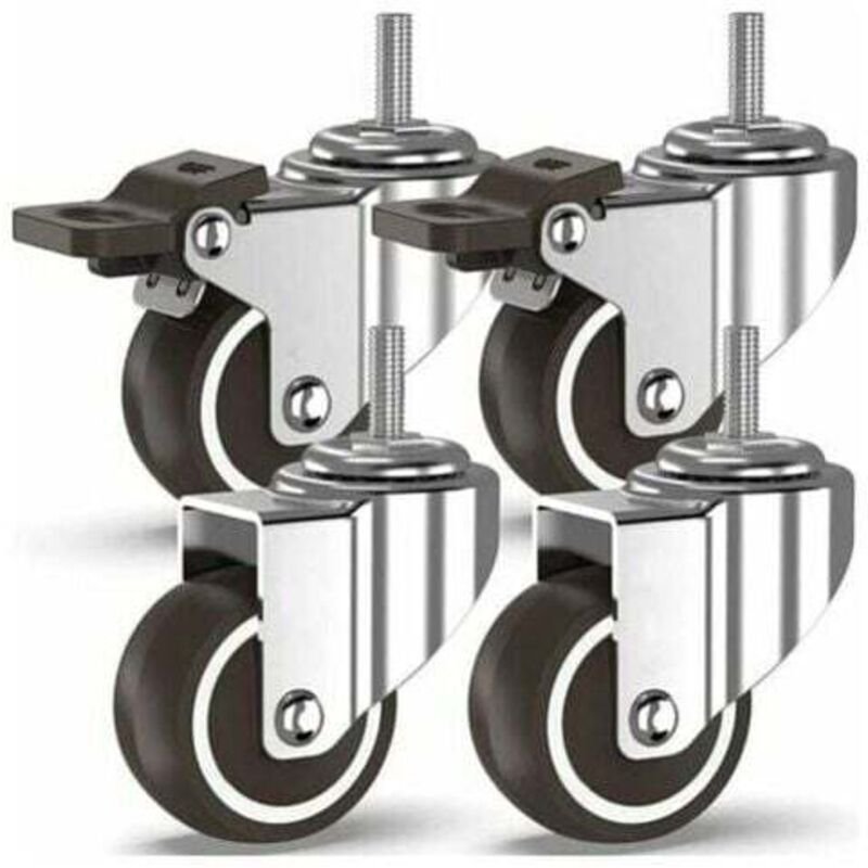 50 mm Lenkrollen mit 4 Gewindebolzen, Möbelrollen, gebremste Räder für den industriellen Transport von Platten (mit M10-...