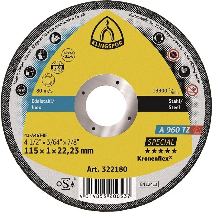 Thumbnail - Klingspor - 322181 Trennscheibe a 960 tz Special D125x1mm gerade inox Bohrung 22,2