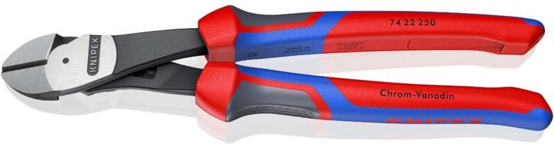 KNIPEX 74 22 250 Kraft-Seitenschneider mit Mehrkomponenten-Hüllen schwarz atramentiert 250 mm