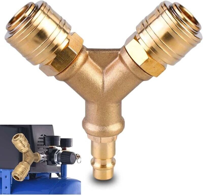 Druckluftanschluss, 1/4-Zoll-Druckluftverteiler, Druckluftverteiler aus Messing, Y-förmiger Luftverteiler, rostfreies Me...