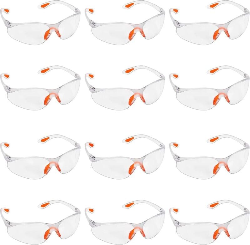 Packung mit 12 transparenten Schutzbrillen – Nasen- und Bügelspitzen aus Gummi für Komfort - Tigrezy