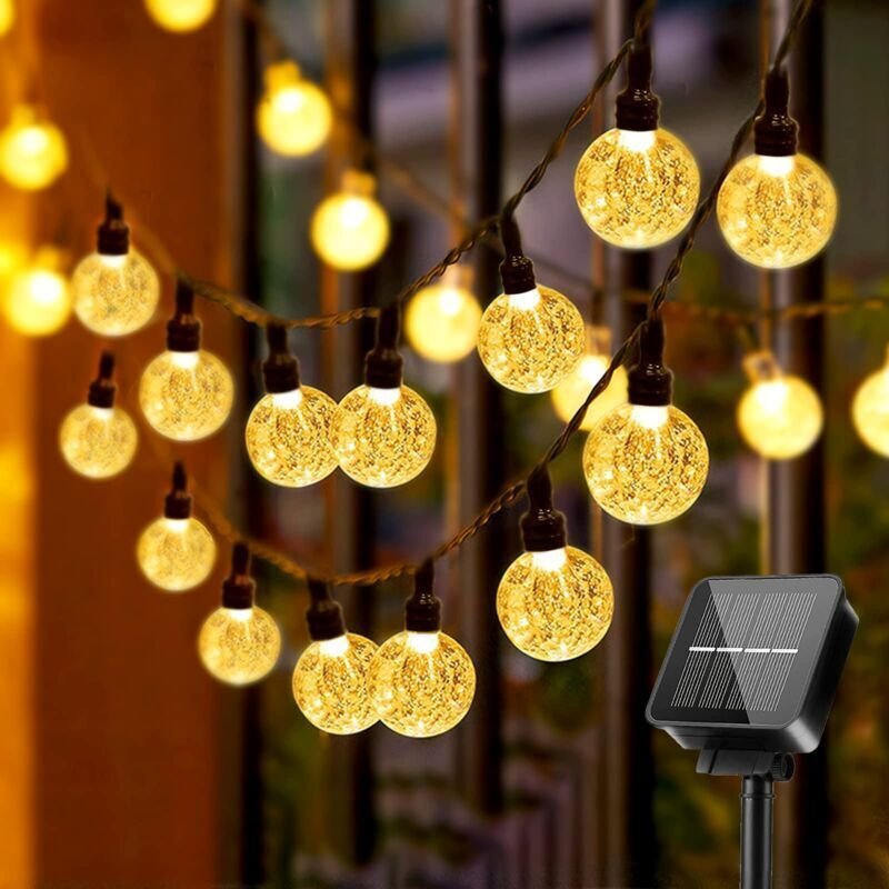 Solar-Lichterkette – 40 LED-Kristalllichter für den Innen- und Außenbereich, 8 Modi für Garten, Terrasse, Balkon, Bäume,...