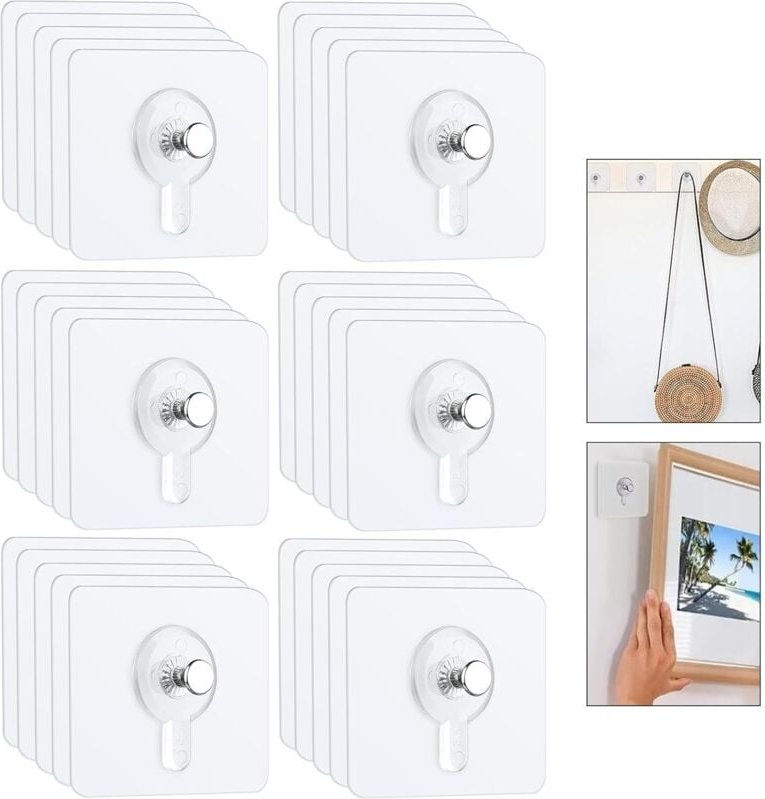 Linghhang - 30 Stück Bildaufhänger ohne Bohren, Transparente Wandmontage Bildaufhänger, Selbstklebende Haken zum Aufhäng...