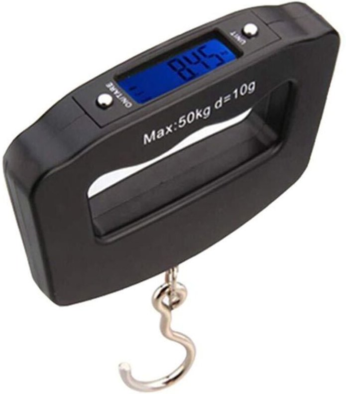 Tragbare digitale Mini-Gepäckwaage, 50 kg, mit Tara-Funktion und Angelhaken, LCD-Display mit Hintergrundbeleuchtung, für...