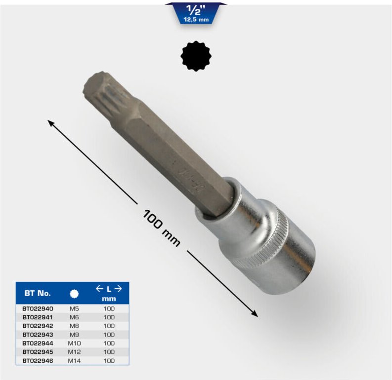 Brilliant Tools - 1/2' Vielzahn-Bit-Stecknuss, 100 mm lang, M6