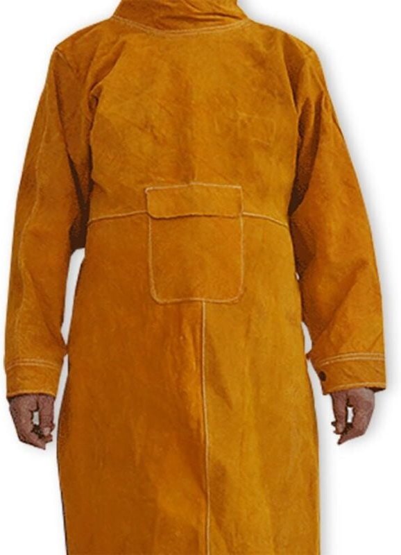 1 x flammhemmende Schweißerschürze aus Rindsleder, langer Mantel, Schutzkleidung, Schweißeranzug, strapazierfähiges Lede...