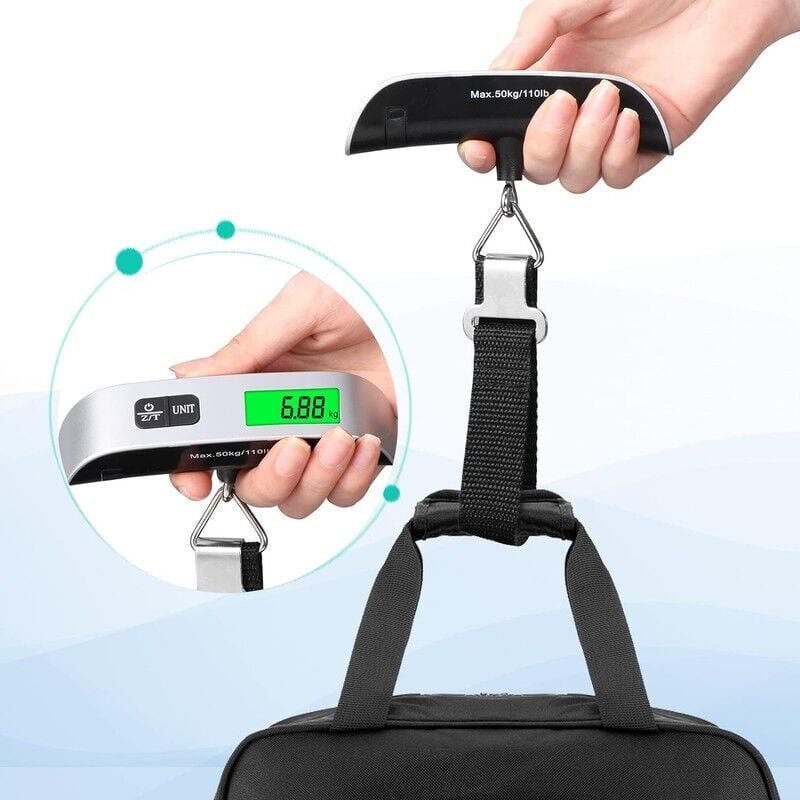 Thumbnail - SNQ - Elektronische Gepäckwaage, tragbare Reisekofferwaage, Temperaturmessfunktion, Tara-Funktion max 50 kg/ 110lb für R...
