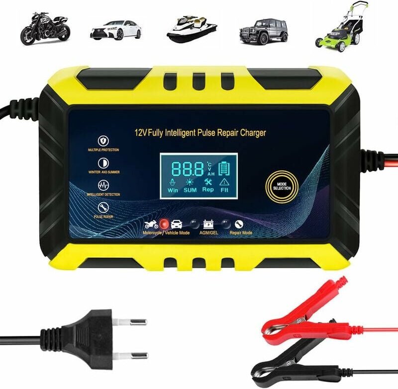 Ahlsen - Autobatterieladegerät – 12 V/6 a intelligentes Batterieladegerät, LCD-Display, Batterieladegerät-Wartungsgerät,...