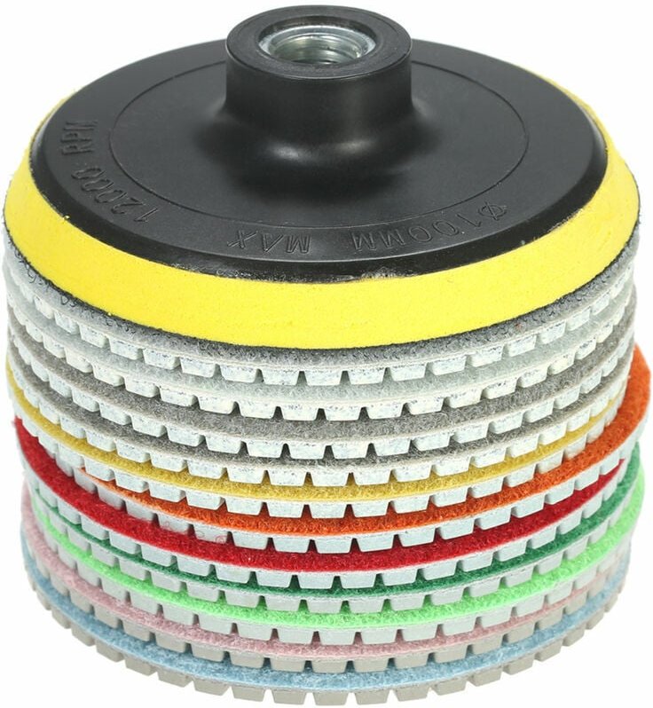 FOREHILL 11-teiliges Set 4-Zoll-Nass-Diamantpolierpads und Schleifscheiben + 1 Halter für Granit, Marmor, Stein, Keramik...