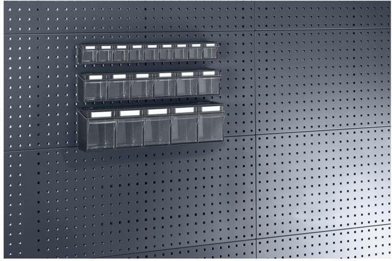 FP - Klarsichtmagazin B600xT68xH78 mm mit 9 Kästen für Lochplatten