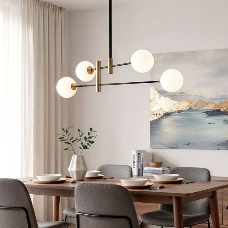 Hängeleuchte Metall und Glas Bull 4 Mattschwarz