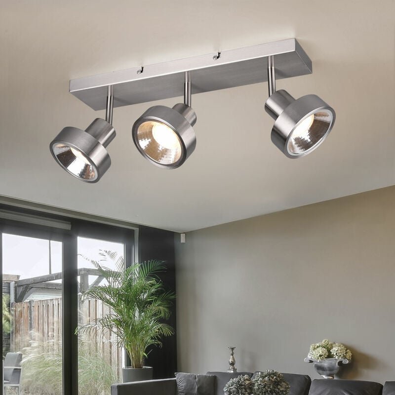 Thumbnail - Deckenlampe silber Deckenstrahler Wohnzimmerleuchte modern Spotleiste 3-flammig, Strahler verstellbar, Metall matt, 3x G...