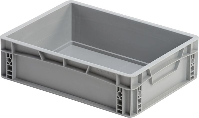Eurobox 40x30x12 in Grau - Aufbewahrungsbox ohne Deckel mit Griffe bis 20kg belastbar, Polypropylen