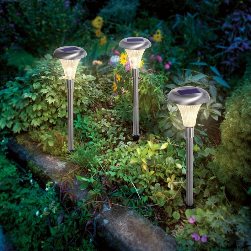 Solar Steckleuchten 3-er Set Capri, 34 cm aus Edelstahl wetterfest 102068 - Esotec