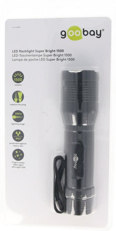 Super-Bright 1500 led Taschenlampe batteriebetrieben 1500 lm 255 g - Goobay