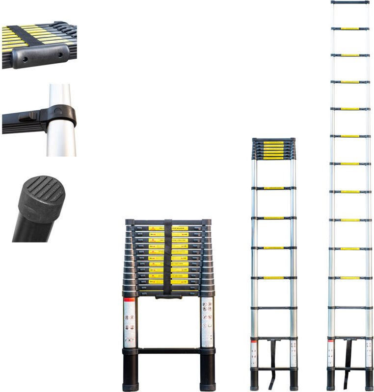 Teleskopleiter 4,1m TELESCOO14, Aluminium, Zusammenklappbar, Ausziehbar, Max. Arbeitshöhe 5m, Standart EN131, 5 Jahre Ga...