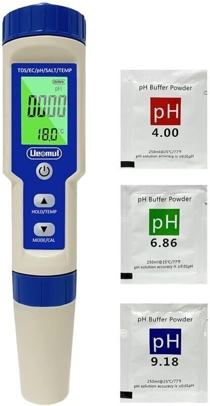 5-in-1-pH-Meter mit Salzgehalt, Temperatur, TDS, EC, hoher Genauigkeit, multifunktionaler, wasserdichter Tester, automat...
