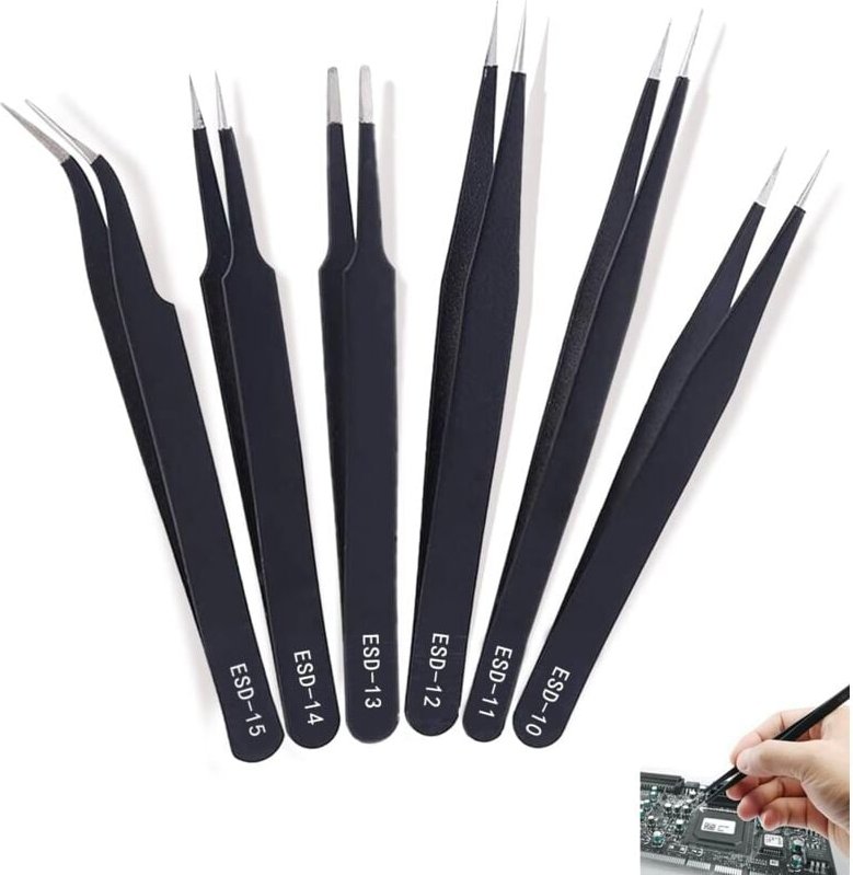 Memkey - 6-teiliges Präzisionspinzettenset, antistatisches Pinzettenset, verwendet für Elektronik, Schmuck, Kunsthandwer...