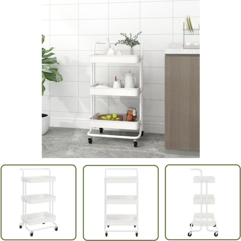 The Living Store - Küchenwagen 3 Etagen Weiß 42x35x85 cm Eisen und abs - Küchentrolley - Rollwagen - Lagerung - Organisa...