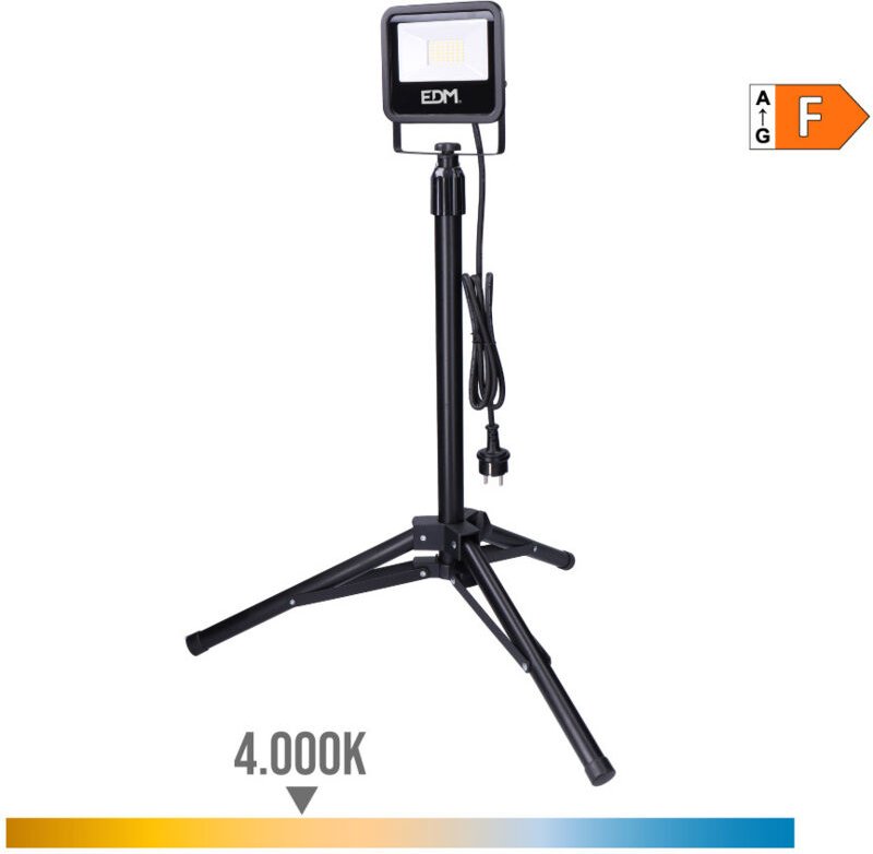 EDM - led Strahler mit Stativ, 30W, 2370lm, 4000K, Tageslicht, Black Series 70413