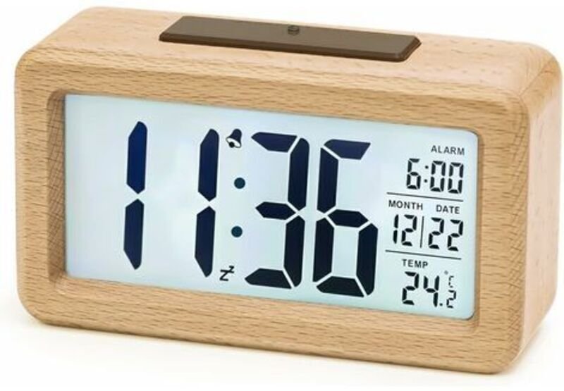 Digitaler Wecker aus Holz, AboveClock LED-Wecker, nicht tickende Digitaluhr mit Datum, Temperaturanzeige, Schlummerfunkt...