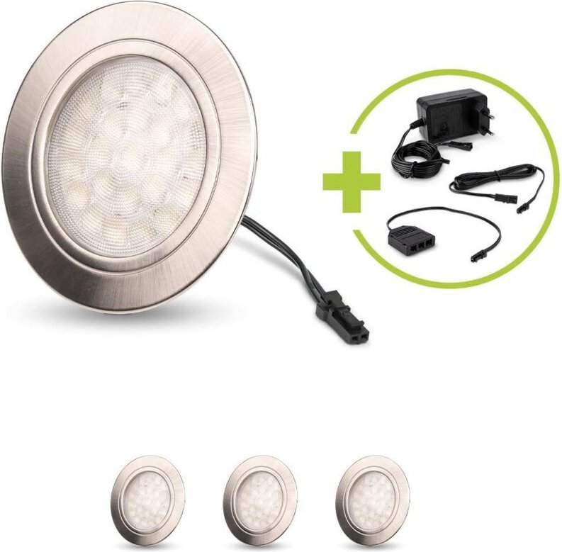 LED Spot rund 2W 12V 150lm IP20 Ø65x11mm Ausschnitt Ø58mm - Lichtfarbe: Neutralweiß 4000K - Anzahl: 4x