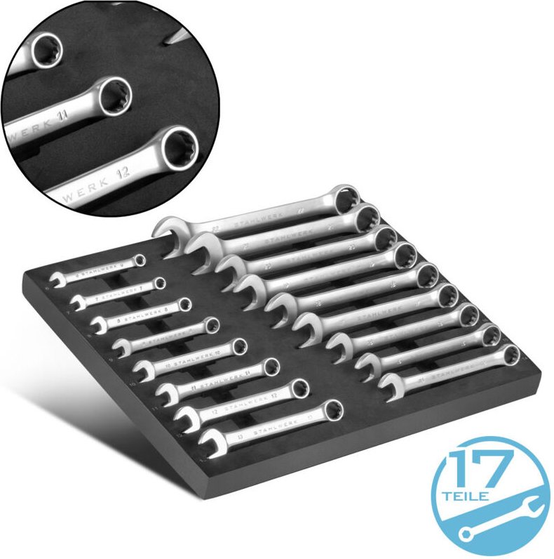 STAHLWERK Werkzeugwageneinlage mit 17-teiligem Ring-Maulschlüssel-Satz