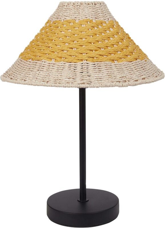 Tischlampe Beige u. Gelb Metall 40 cm Papierschirm Kegelform Langes Kabel mit Schalter Boho Schlaf- u. Wohnzimmer Beleuc...