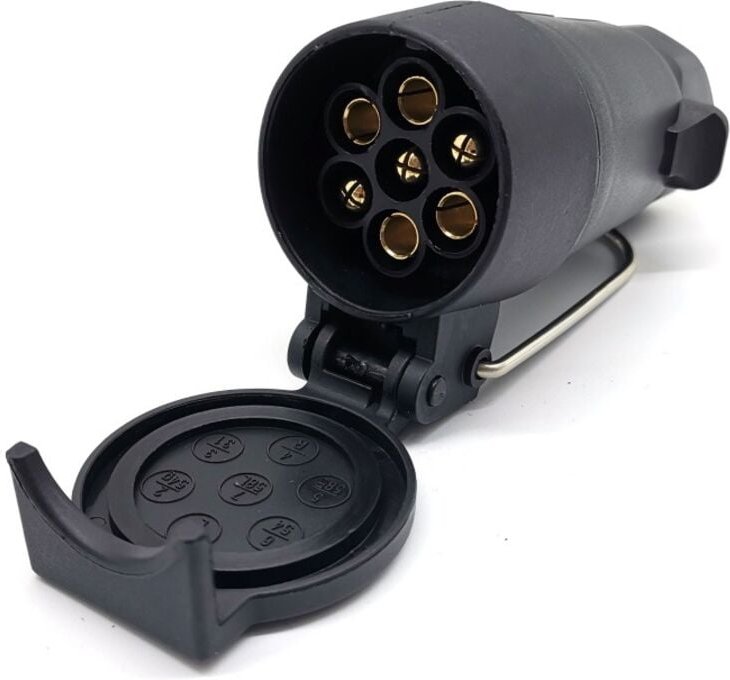 7-polige Anhängersteckdose mit Schutzventil, 7-poliger Adapterstecker für Wohnwagen, kann aufgehängt werden – Schwarz