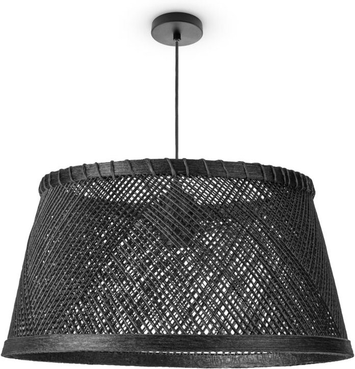 Deckenlampe Bambus Hängeleuchte Boho Wohnzimmer Korblampe Hängend Vintage E27 Schwarz (Ø42 cm), Pendelleuchte - Typ 3 - ...