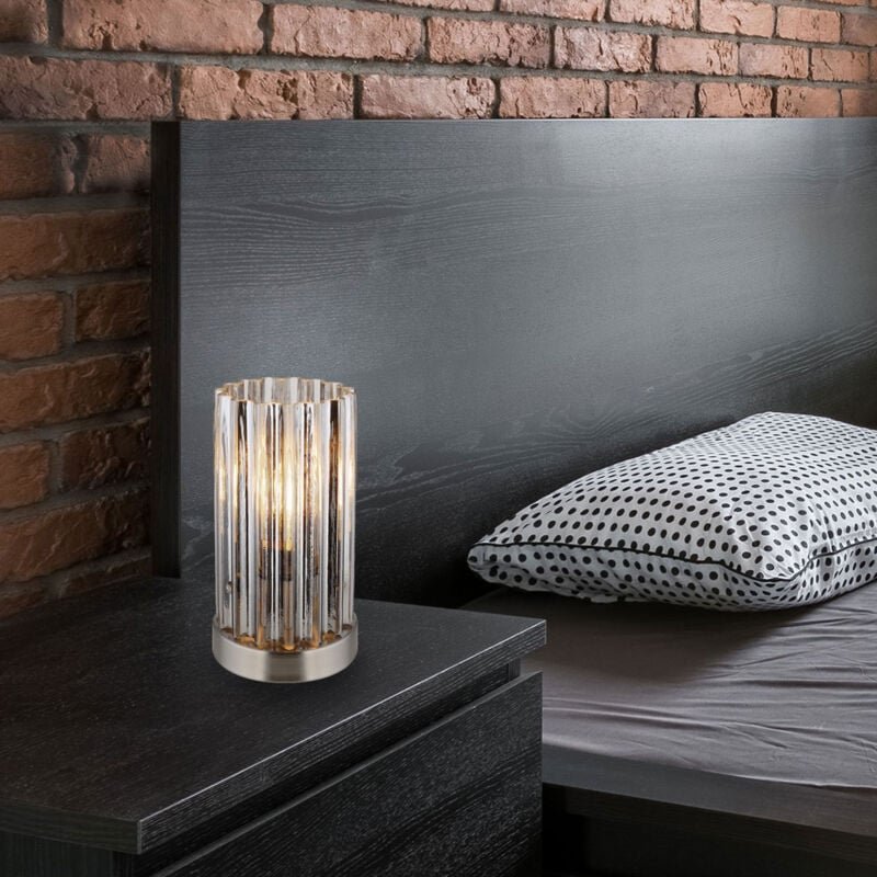 Globo - Tischleuchte Beistelllampe Nachttischlampe Schlafzimmerlampe Metall Glas Nickel