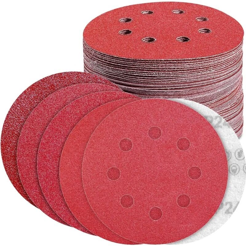 Toolive - Schleifpapier 125mm Klett 40/80/120/180/240 Körnung Schleifscheiben für 8 Loch Exzenterschleifer (100 Stück)