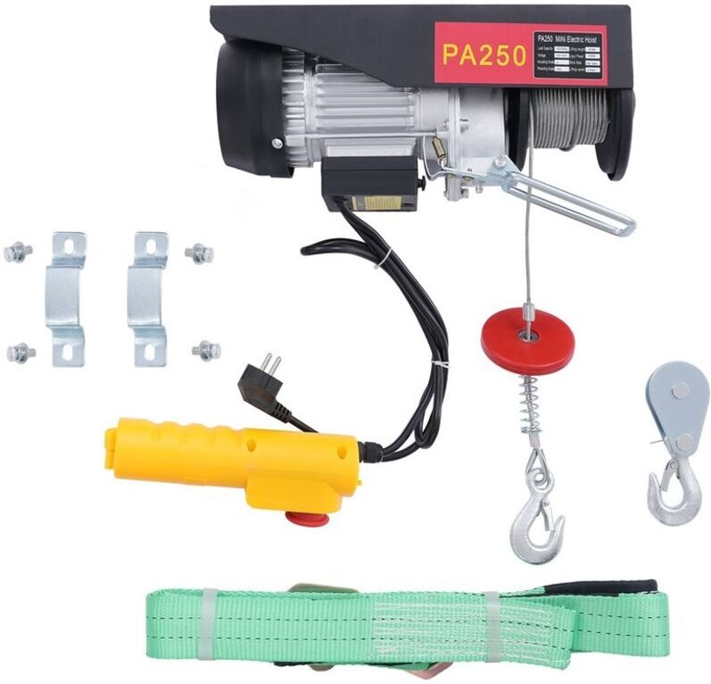 18 Meter, 250 kg, elektrische Seilwinde, Elektrokran, Gerüstkran, Stahlseil, Werkstatt, Garage, Not-Aus-Schalter.